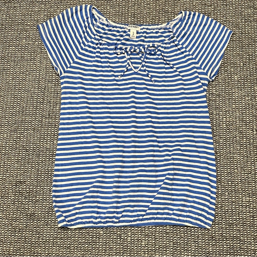Old Navy Blue and White Striped Short Sleeve Top